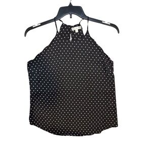 Nine Britton Women's Black Sleeveless Halter Top Pink Floral Dots Size M